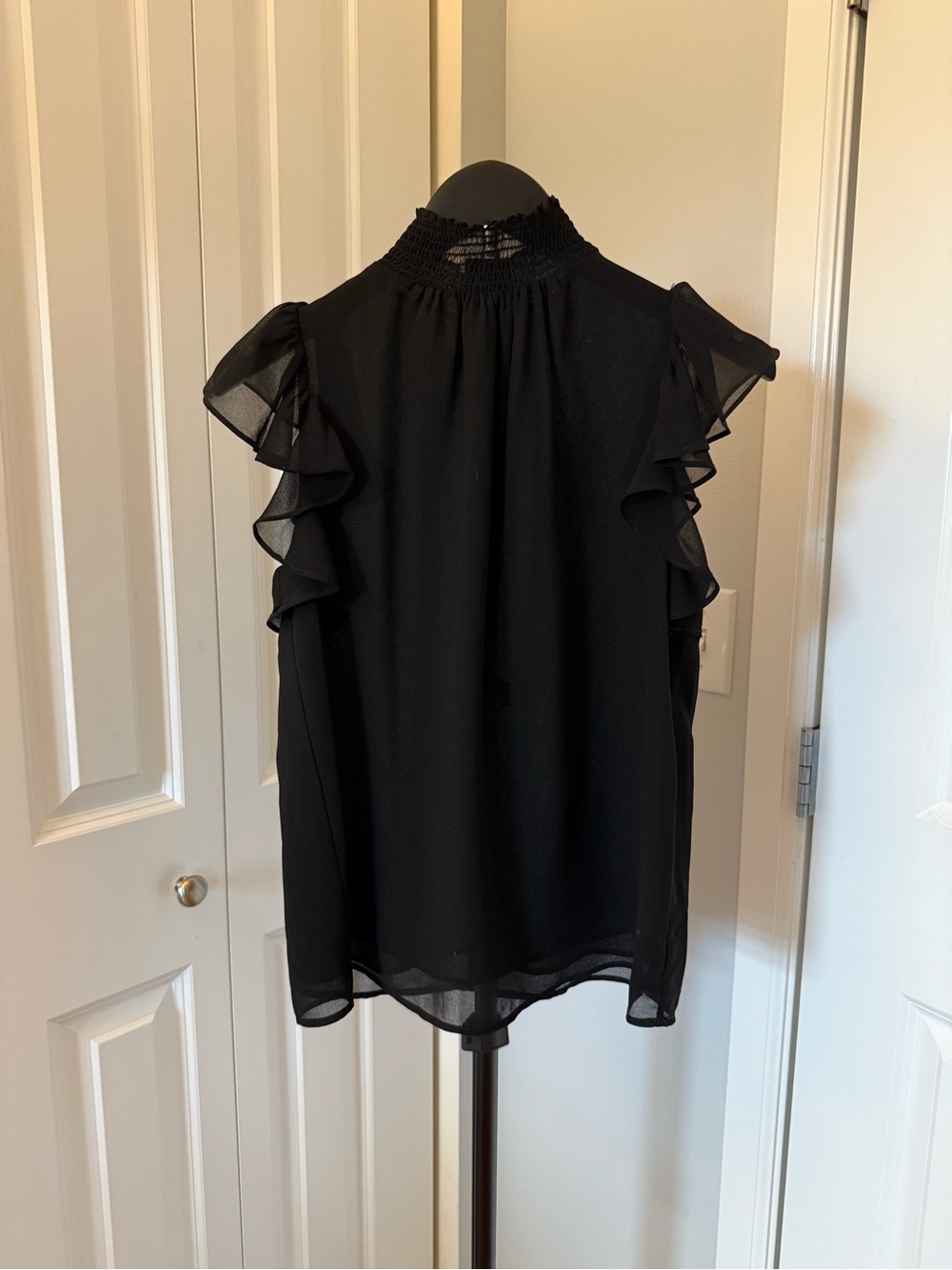1. State Black Smocked High Neck Ruffle Sleeve Camisole